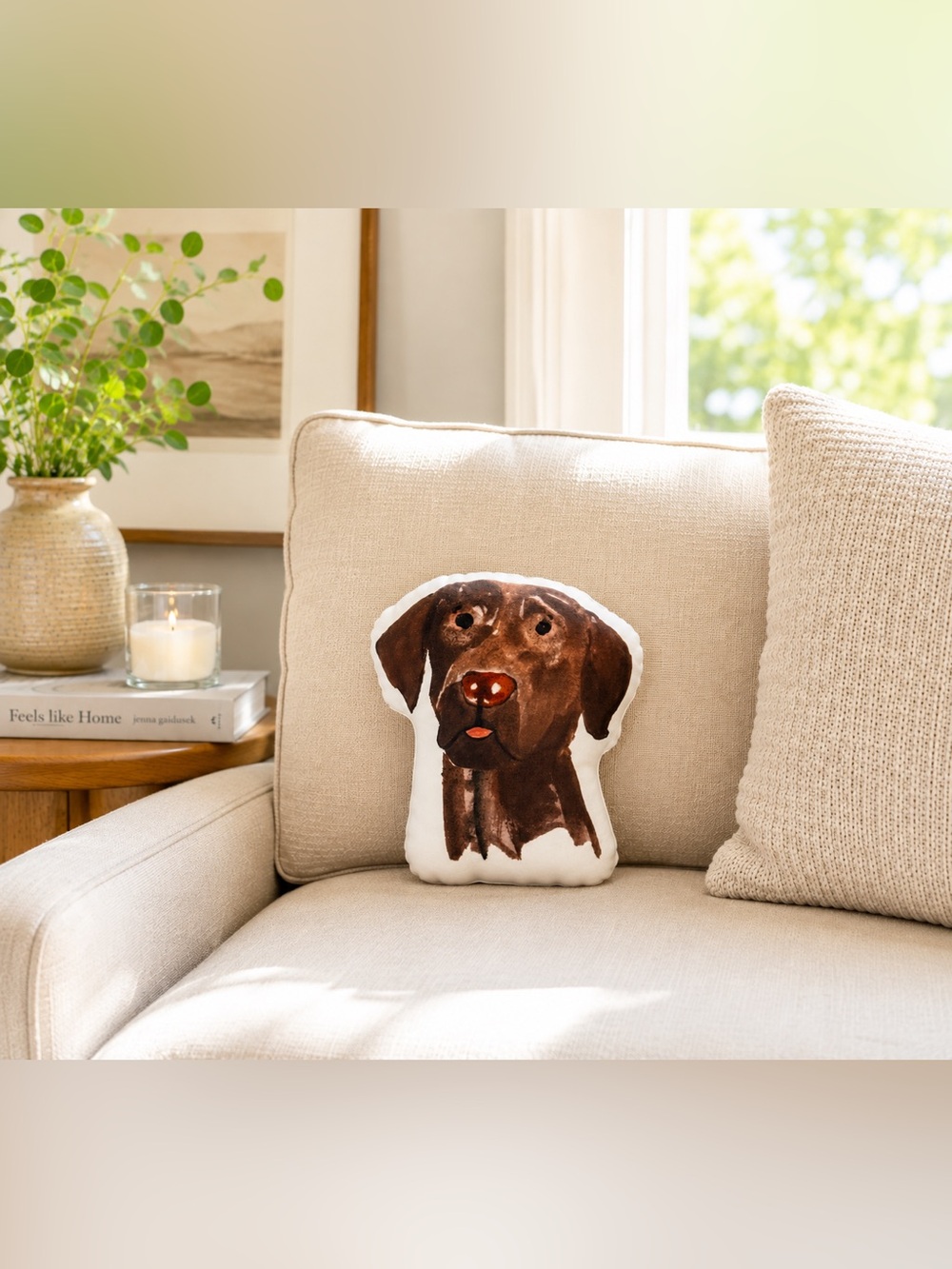 NWT Brown Labrador Retriever Dog Face Accent Throw Pillow 9” x 10” Plush Decor
